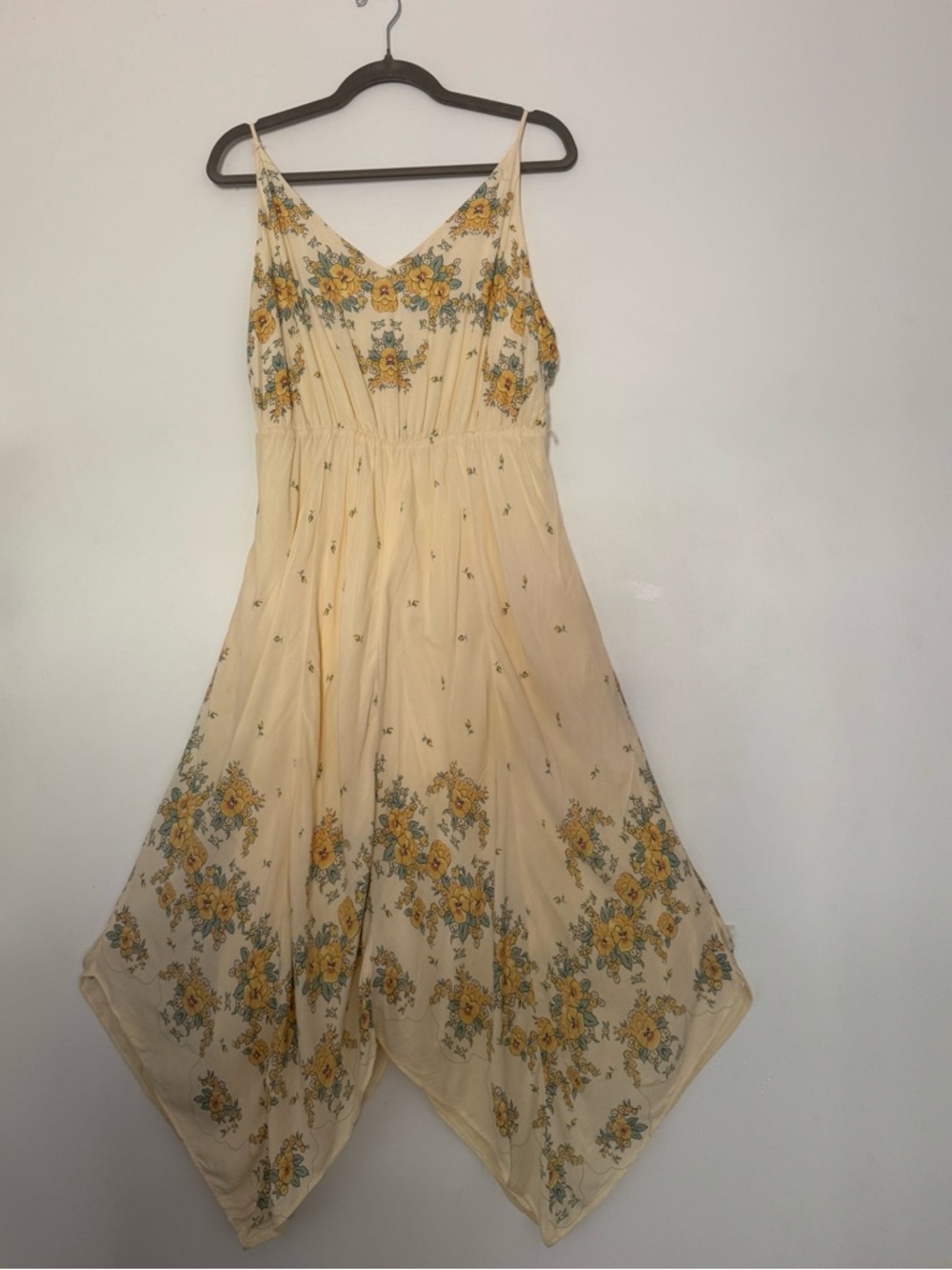Urban Outfitters Cream Floral Asymmetrical Handkerchief Dress